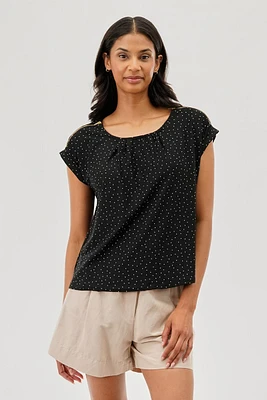 Beechers Brook Polka Dot Shoulder Zipper Blouse - Black