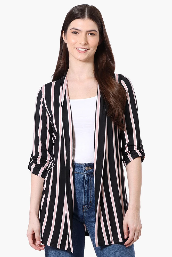 Majora Striped Roll Up Sleeve Wrap Cardigan