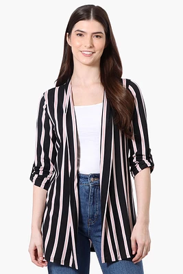 Majora Striped Roll Up Sleeve Wrap Cardigan