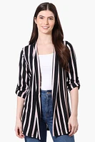 Majora Striped Roll Up Sleeve Wrap Cardigan