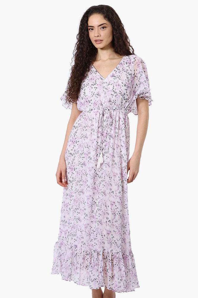 Limite Floral Tie Waist V-Neck Maxi Dress