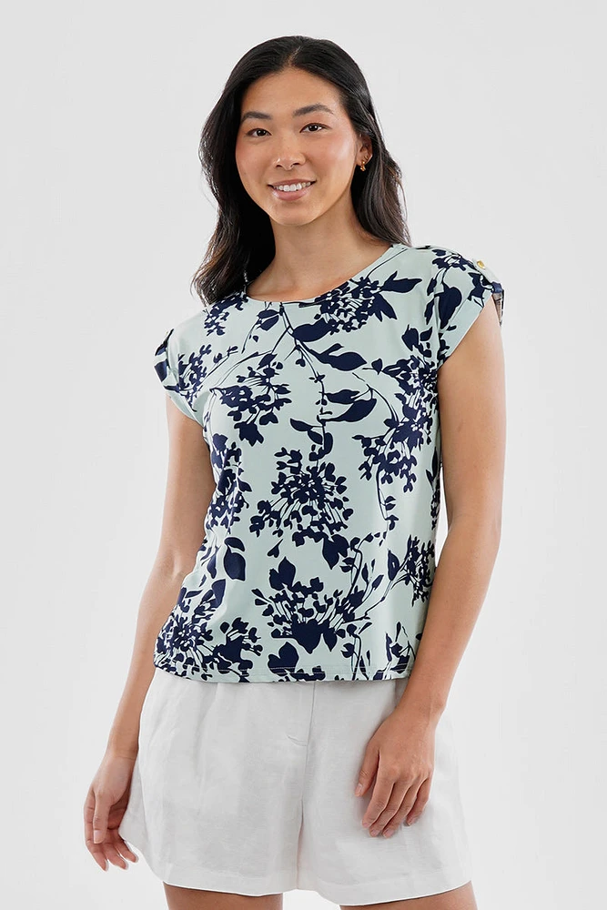 Beechers Brook Floral Cap Sleeve Back Slit Tee