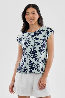 Beechers Brook Floral Cap Sleeve Back Slit Tee