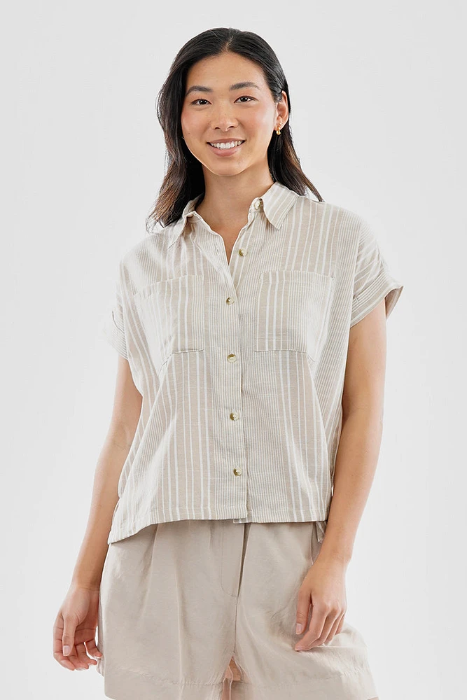 Beechers Brook Striped Button Up Short Sleeve Shirt