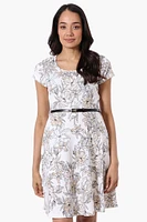Runaway Bay Floral Belted Skater Day Dress - White