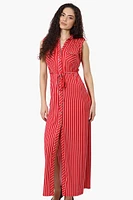 International INC Company Striped Belted Button Down Maxi Dress