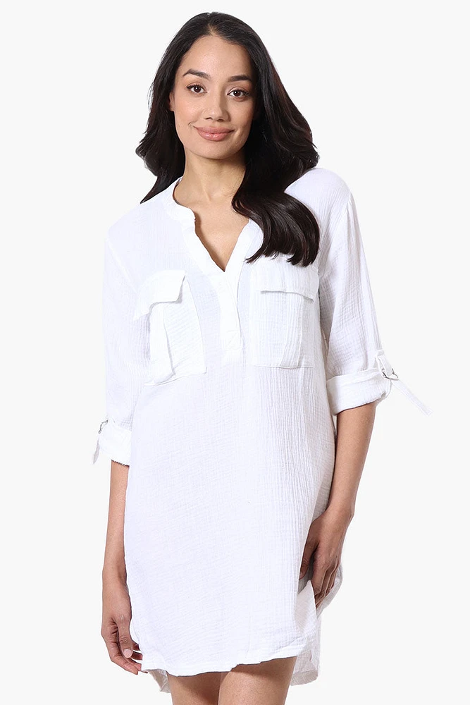 Impress Roll Up Sleeve Shirt Day Dress