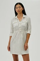 Beechers Brook Striped Roll Up Sleeve Day Dress - Beige
