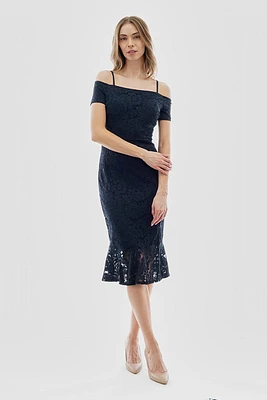 Costa Blanca Lace Off Shoulder Side Slit Cocktail Dress