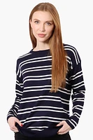 Beechers Brook Striped Round Neck Pullover Sweater