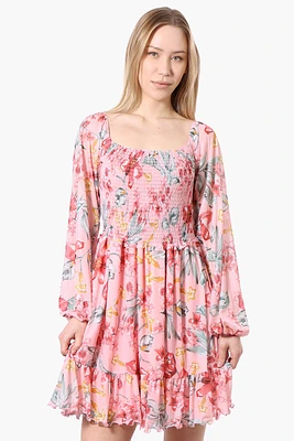 Costa Blanca Floral Square Neck Smocked Day Dress