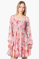 Costa Blanca Floral Square Neck Smocked Day Dress