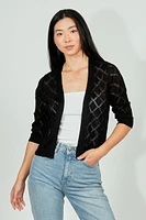 Beechers Brook Diamond Knit 3/4 Sleeve Open Cardigan