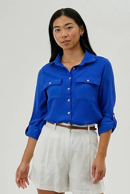 International INC Company Button Down Utility Pocket Blouse