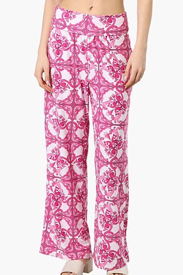 International INC Company Patterned Fold Over Palazzo Pants - Pink
