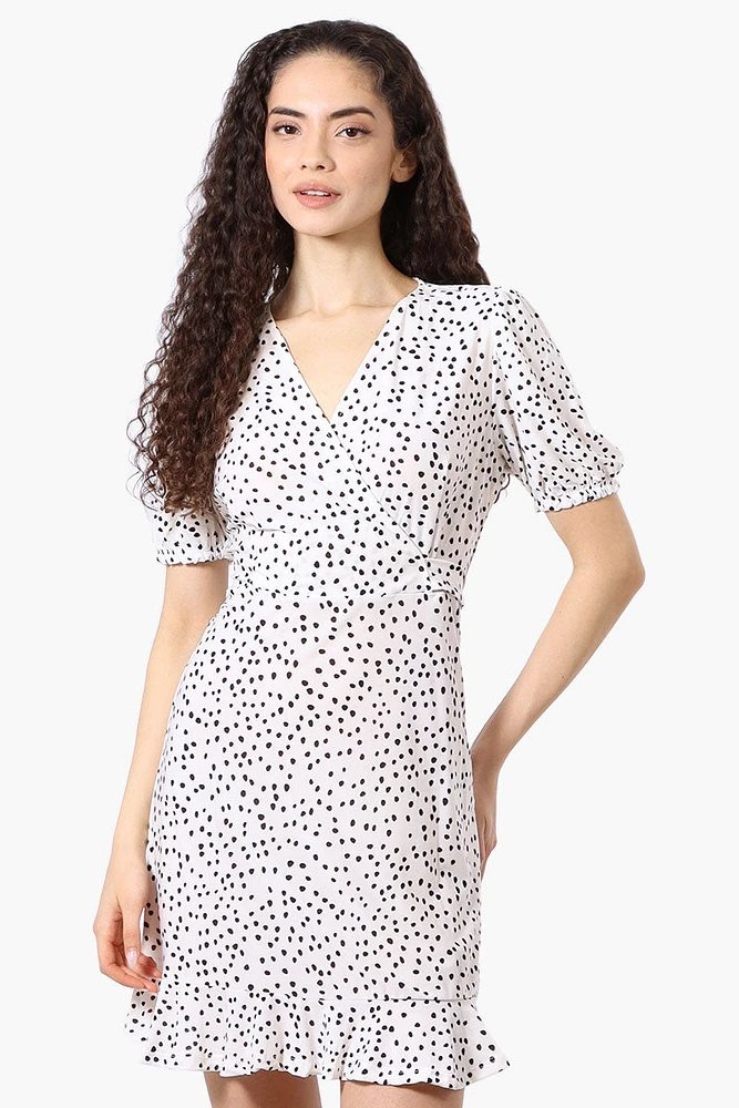 Beechers Brook Dotted Back Tie Crossover Day Dress - White