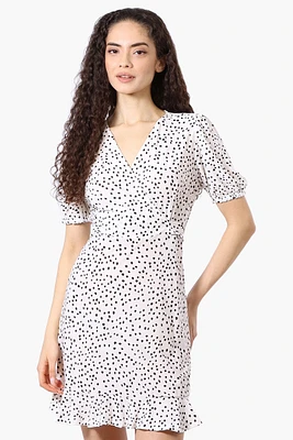 Beechers Brook Dotted Back Tie Crossover Day Dress - White