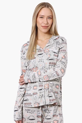 Canada Weather Gear Coffee Pattern Button Down Pajama Top