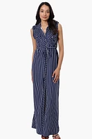 International INC Company Striped Belted Button Down Maxi Dress