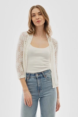 Costa Blanca Floral Lace Open Shrug Cardigan - Cream