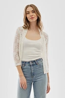 Costa Blanca Floral Lace Open Shrug Cardigan - Cream