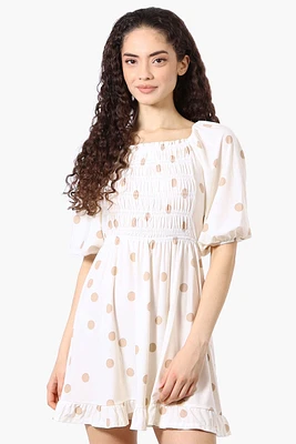 Beechers Brook Dotted Puff Sleeve Smocked Day Dress