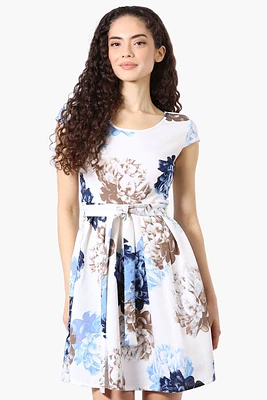 Costa Blanca Floral Belted Cap Sleeve Day Dress