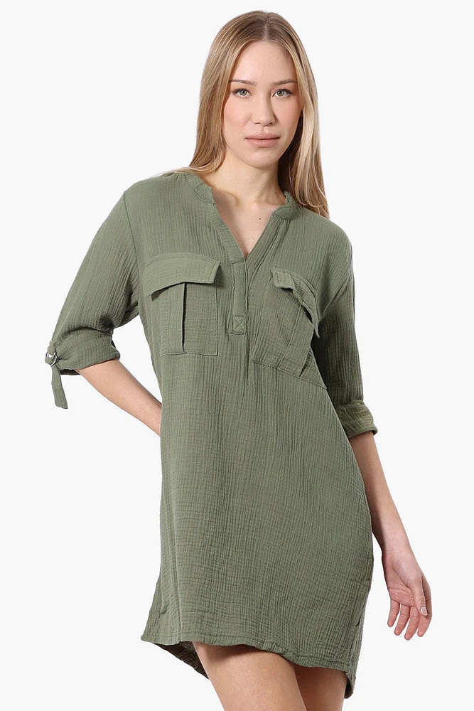 Impress Roll Up Sleeve Shirt Day Dress