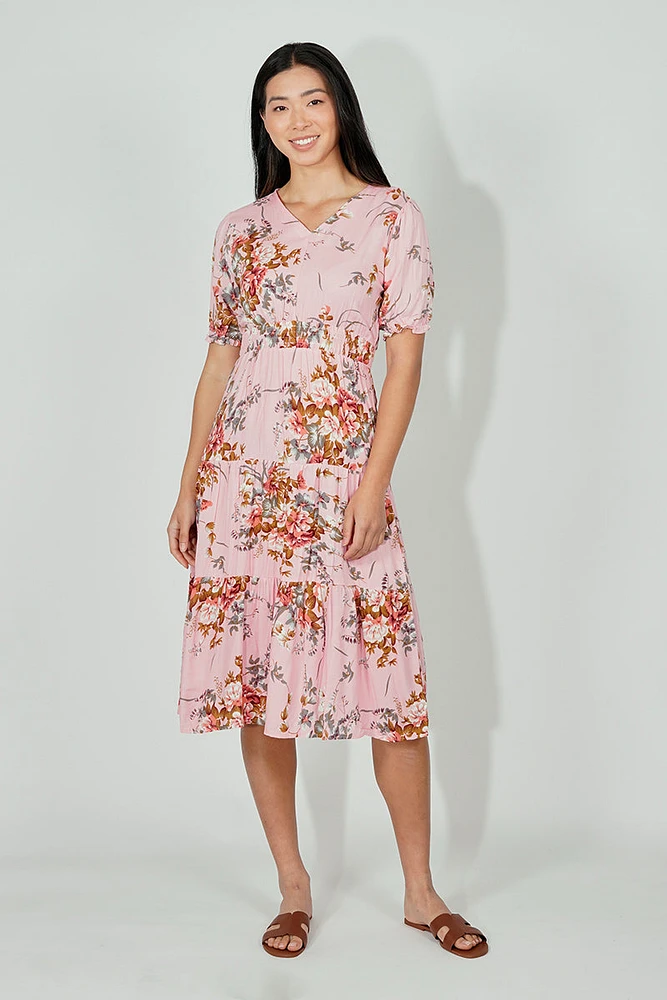Limite Floral Smocked Tiered Maxi Dress - Pink