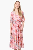 Costa Blanca Floral Crossover Tiered Midi Dress