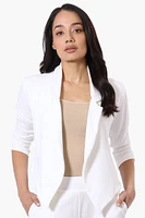 Majora Cropped 3/4 Sleeve Open Blazer - White