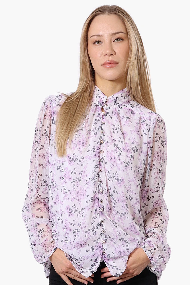 Limite Floral Mock Neck Sheer Blouse