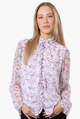 Limite Floral Mock Neck Sheer Blouse