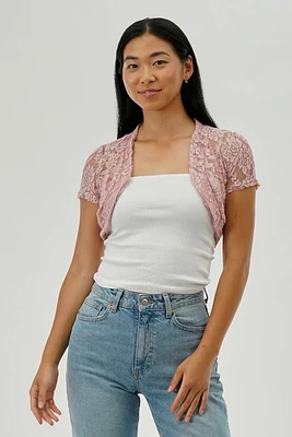 Impress Floral Lace Cardigan - Pink