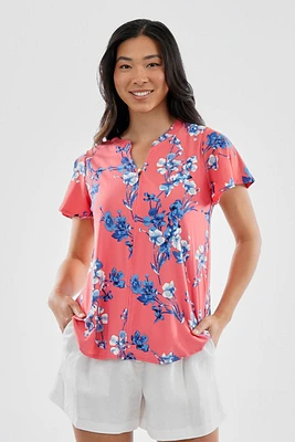 International INC Company Floral Single Button Blouse - Pink