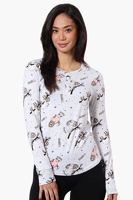 Canada Weather Gear Sloth Pattern Henley Pajama Top