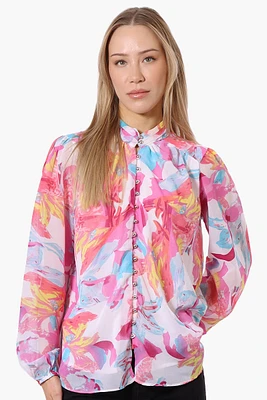 Limite Floral Mock Neck Sheer Blouse