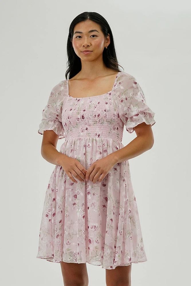 Beechers Brook Floral Smocked Cocktail Dress
