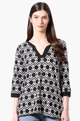 International INC Company Patterned Side Slit 3/4 Sleeve Shirt