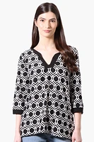 International INC Company Patterned Side Slit 3/4 Sleeve Shirt