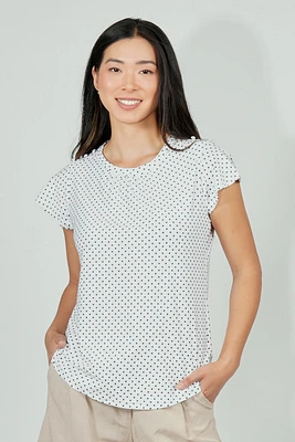 International INC Company Polka Dot Short Sleeve Cinched Collar Blouse - White