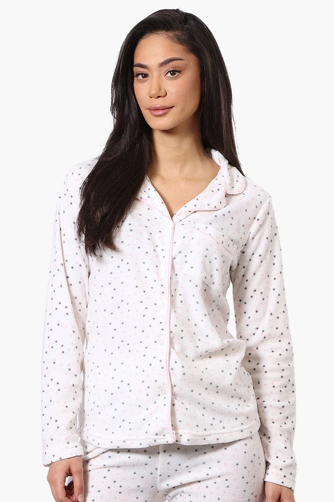 Canada Weather Gear Button Down Dotted Pattern Pajama Top