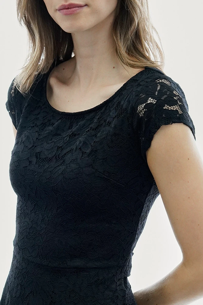 Costa Blanca Floral Lace Cap Sleeve Day Dress