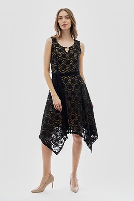 Costa Blanca Belted Lace Gold Bar Detail Day Dress