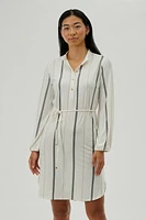 International INC Company Striped Long Sleeve Day Dress - White