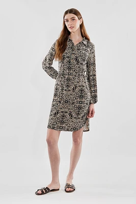Beechers Brook Floral Tie Waist Long Sleeve Day Dress - Black