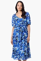 Limite Floral Puff Sleeve Belted Midi Dress