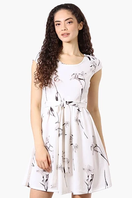Costa Blanca Floral Belted Cap Sleeve Day Dress