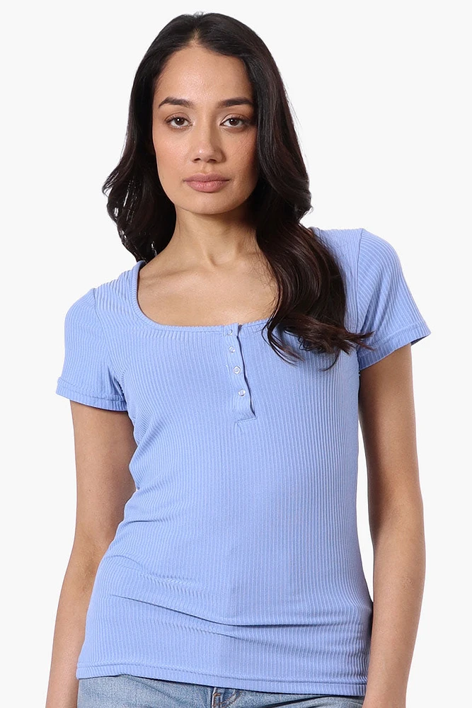 Costa Blanca Ribbed Square Neck Henley Tee