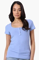 Costa Blanca Ribbed Square Neck Henley Tee